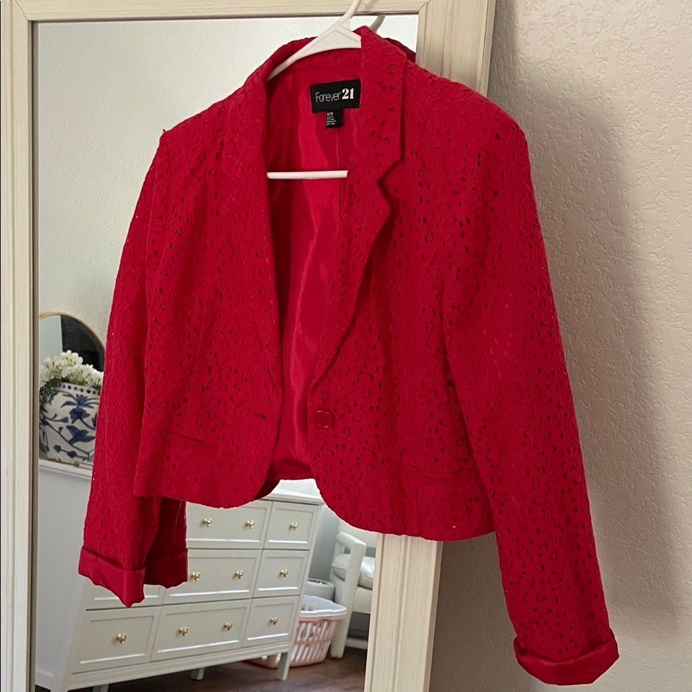 Forever 21 Vibrant Red Textured Blazer